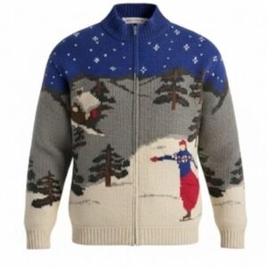 GADDY COLLECTION Vintage After-ski Cottagecore Winter Scene Cardigan Sweater S